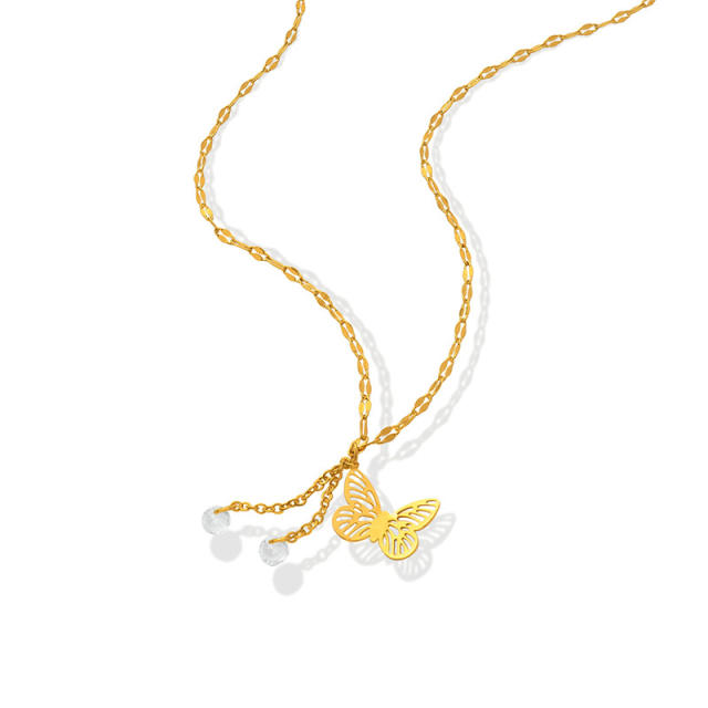 Butterfly tassel zircon pendant choker necklace