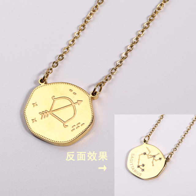 Double side zodiac stainless steel necklace