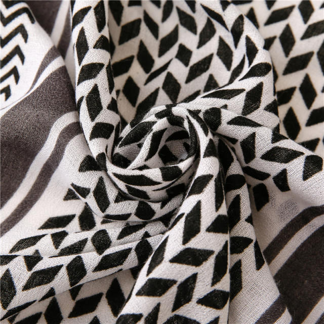 Retro ethnic style geometric pattern printed cotton and linen scarf