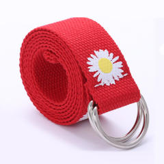 Canvas colorful daisy flower D ring belt