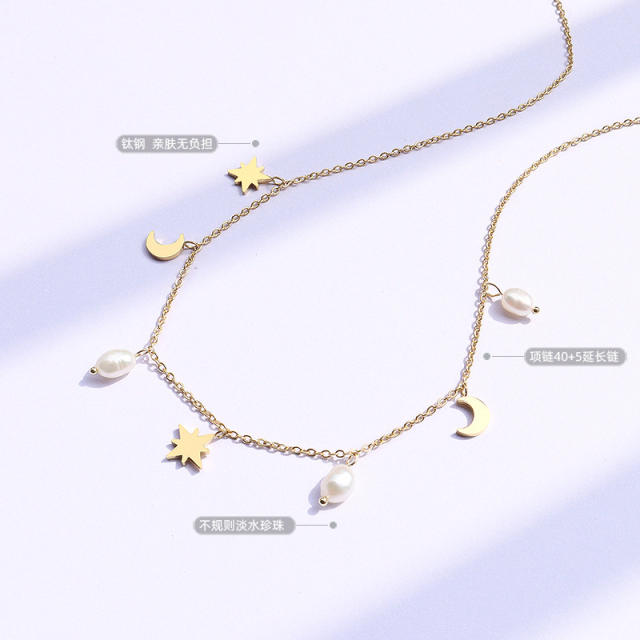 Star moon pearl necklace