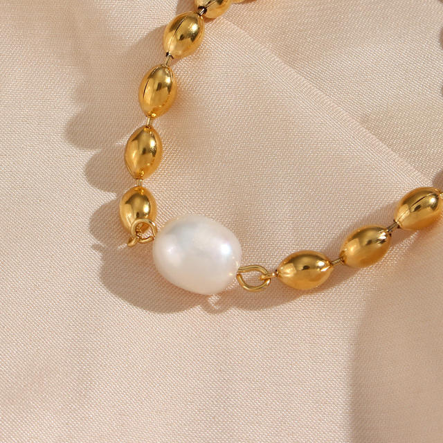 Stainless steel beads pearl bracelet necklace