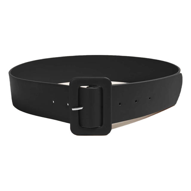 Concise plain color square buckle belt for women