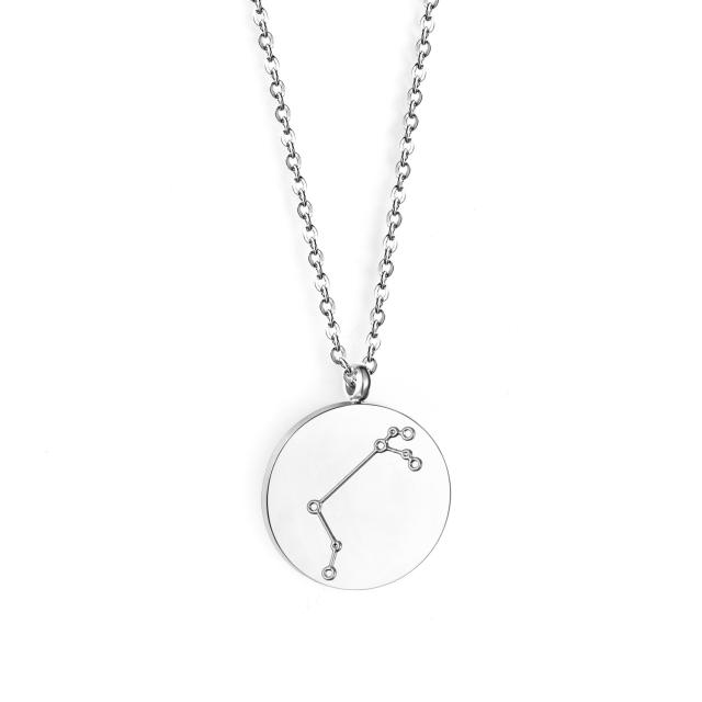 Hot sale zodiac round charm stainless steel necklace