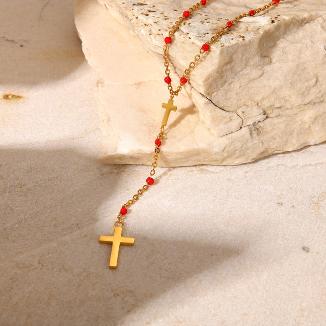 Stainless steel cross Lariats necklace