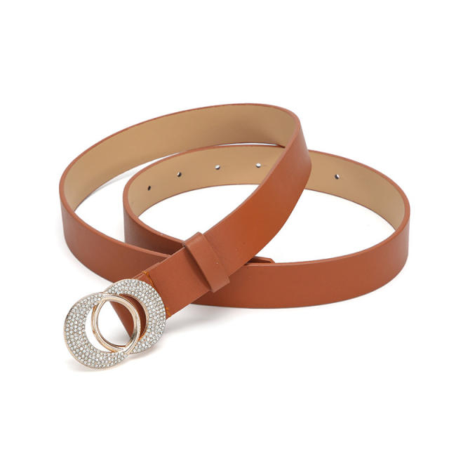 Rhinestone shiny double ring buckle belts