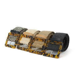 Leopard grain square buckle straw belt