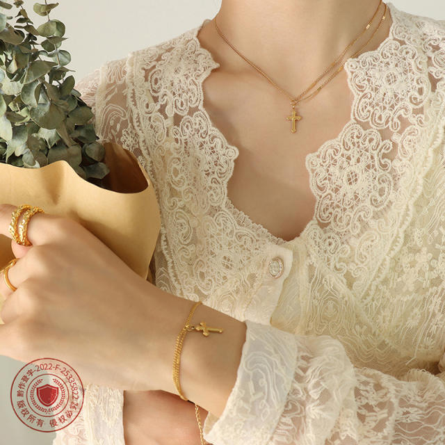 Gold cross pendant necklace bracelet