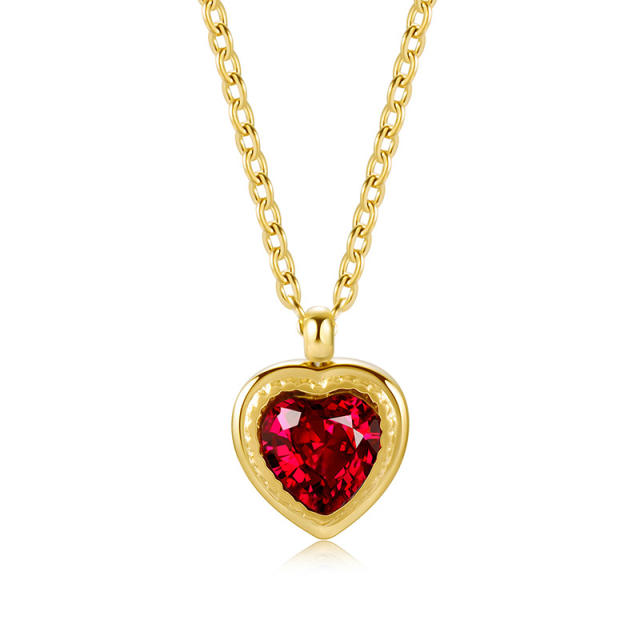 Red love heart zircon necklace