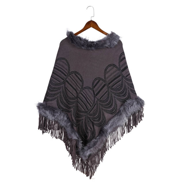 Amzon hot sale autumn winter design faux cashmere tassel shawl