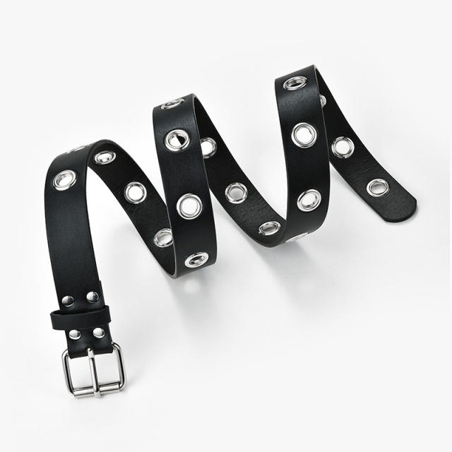 Hollow design punk PU leather buckle belt