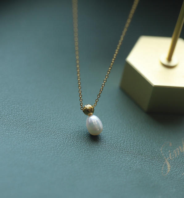 18KG water pearl pendant stainless steel necklace