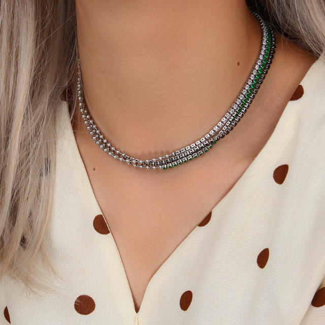 18KG stainless steel bead chain cubic zircon choker necklace