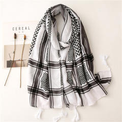 Retro ethnic style geometric pattern printed cotton and linen scarf