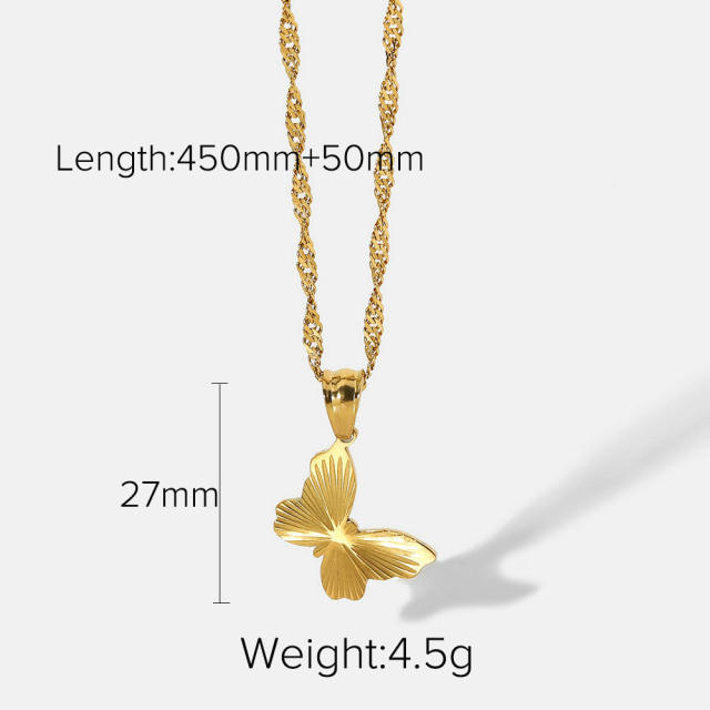 18KG stainless steel 316L butterfly pendant necklace