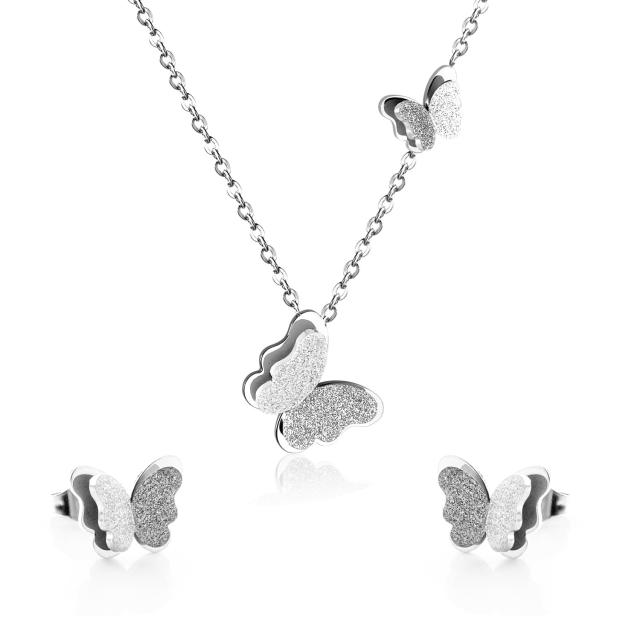 Sweet stainless steel butterfly necklace set