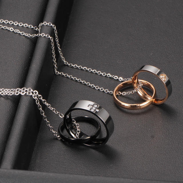 Simple couple double-layer titanium steel necklace