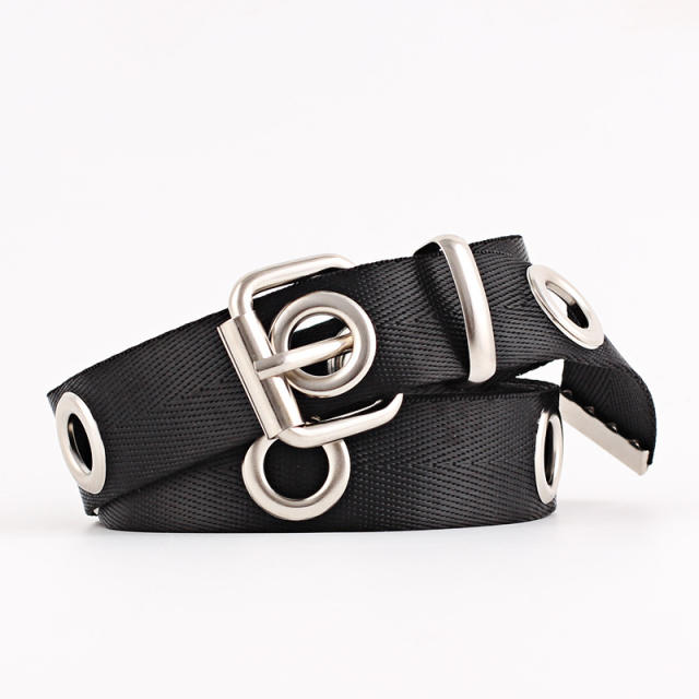 Solid color easy match canvas buckle belt for women