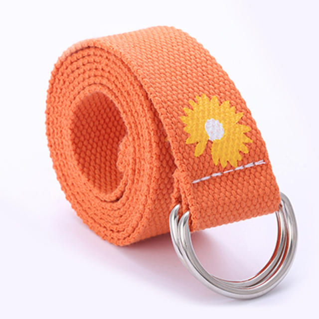 Canvas colorful daisy flower D ring belt