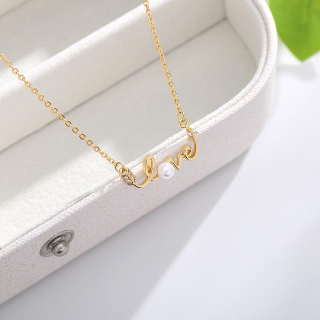 Stainless steel love letter pearl necklace