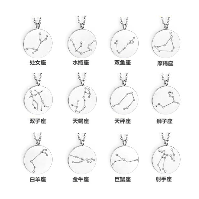 Hot sale zodiac round charm stainless steel necklace