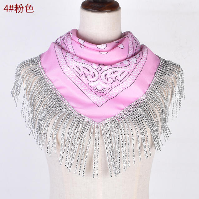 Hiphop rhinestong tassel paisley pattern square scarf