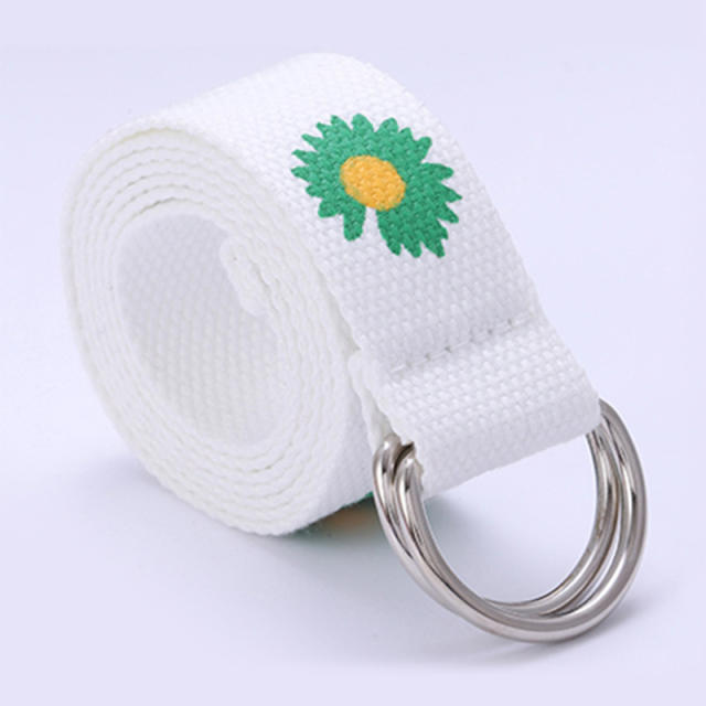 Canvas colorful daisy flower D ring belt