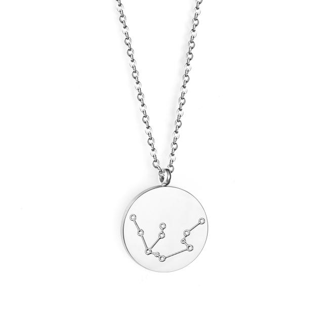 Hot sale zodiac round charm stainless steel necklace