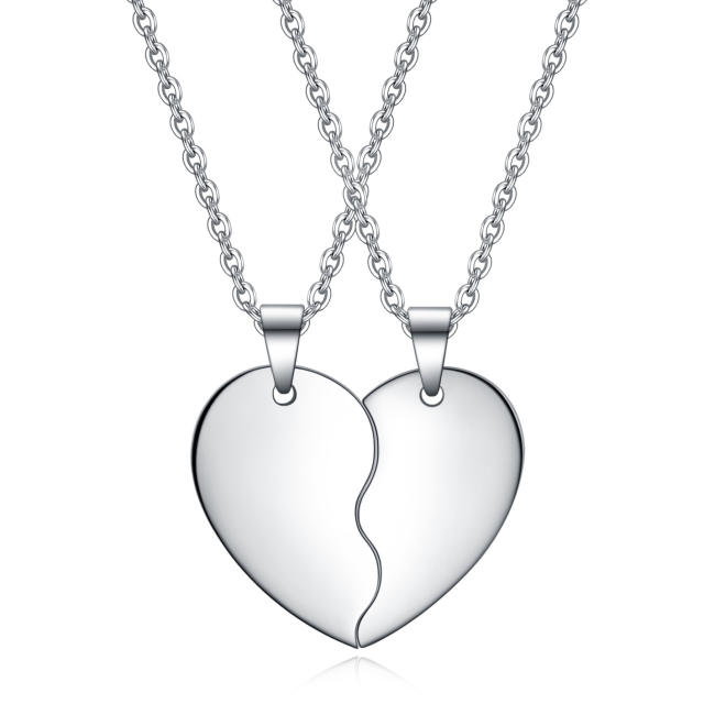 Stitching love hearts titanium steel couple necklace