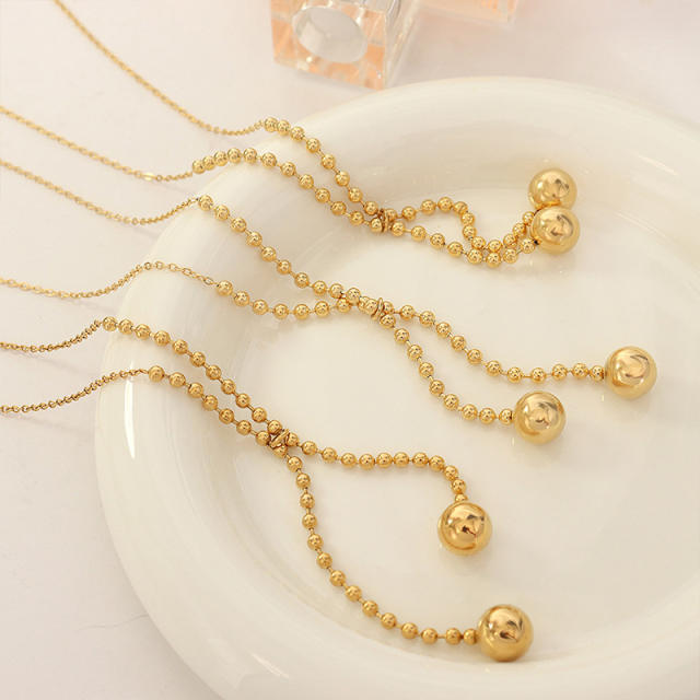 Stainless steel ball lariet necklace
