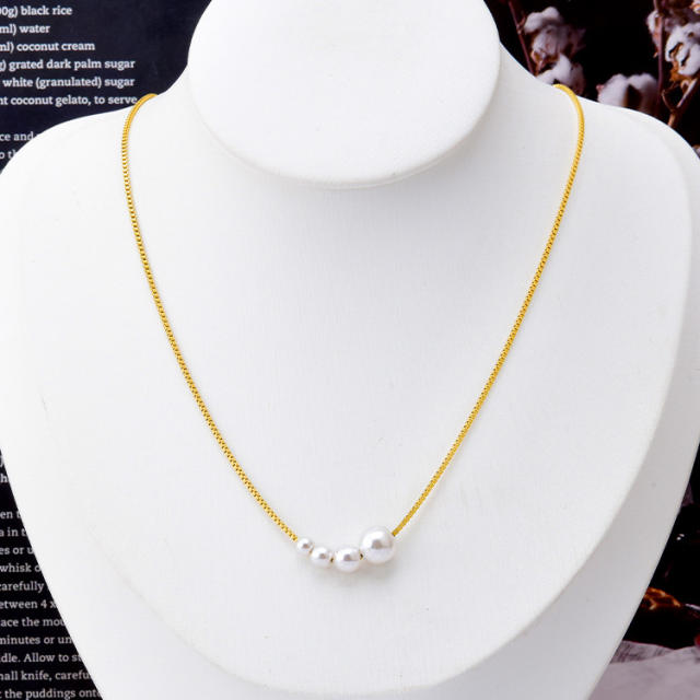 18KG stainless steel box chain pearl necklace