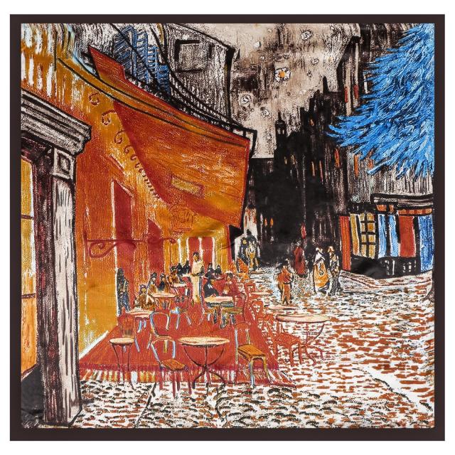 Van Gogh cafe satin oil painting stain square scarf