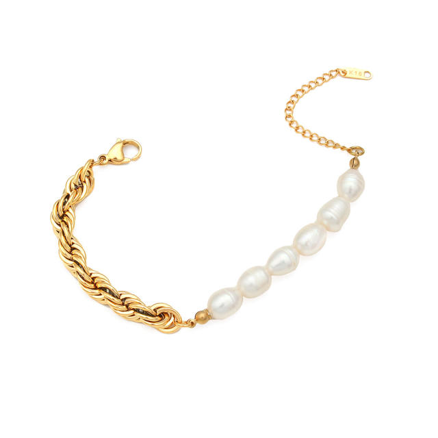 Water pearl stainless steel rope chain necklace bracelet