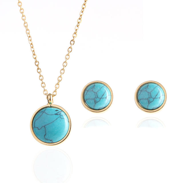 hot sale round turquoise stainless steel necklace set