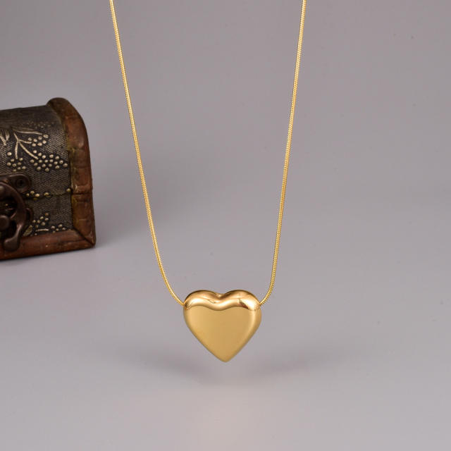 Korean fashion heart pendant snake chain stainless steel necklace