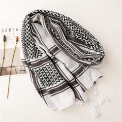 Retro ethnic style geometric pattern printed cotton and linen scarf