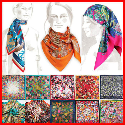 90cm satin color printing square scarf