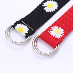 Canvas colorful daisy flower D ring belt