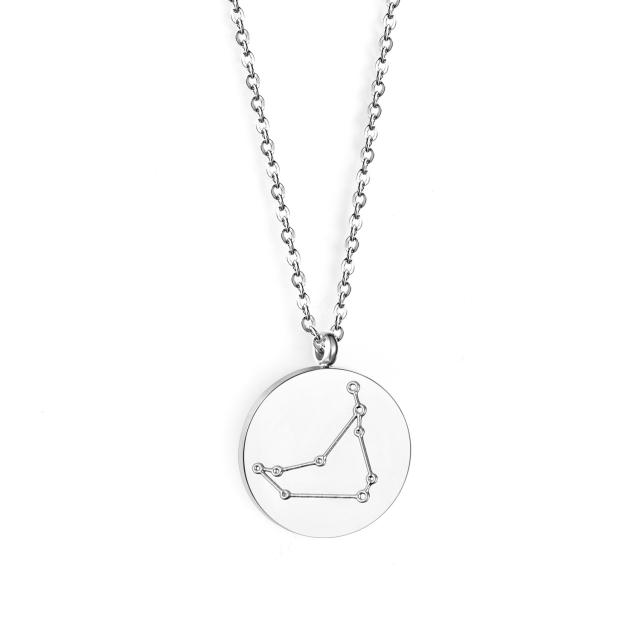 Hot sale zodiac round charm stainless steel necklace