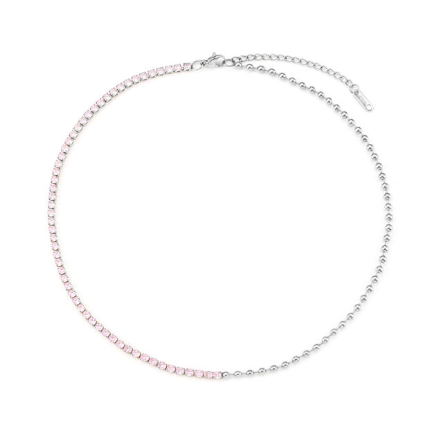 18KG stainless steel bead chain cubic zircon choker necklace