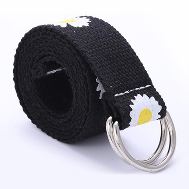 Canvas colorful daisy flower D ring belt