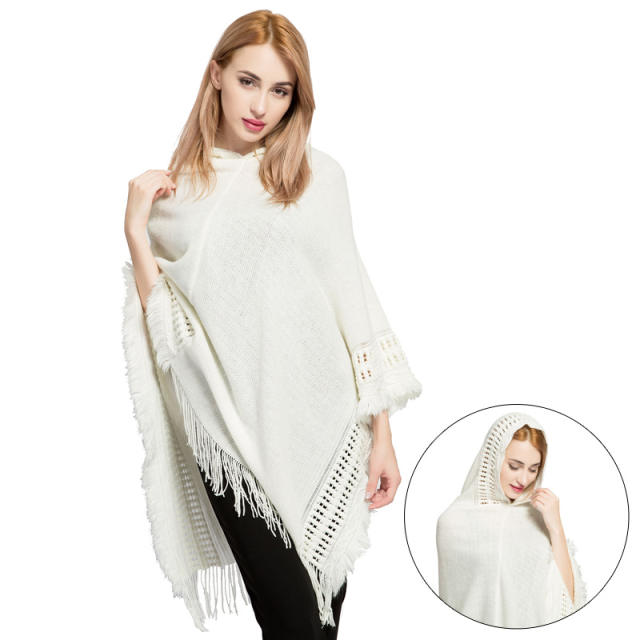 Autumn and winter plain color knitted tassel shawl