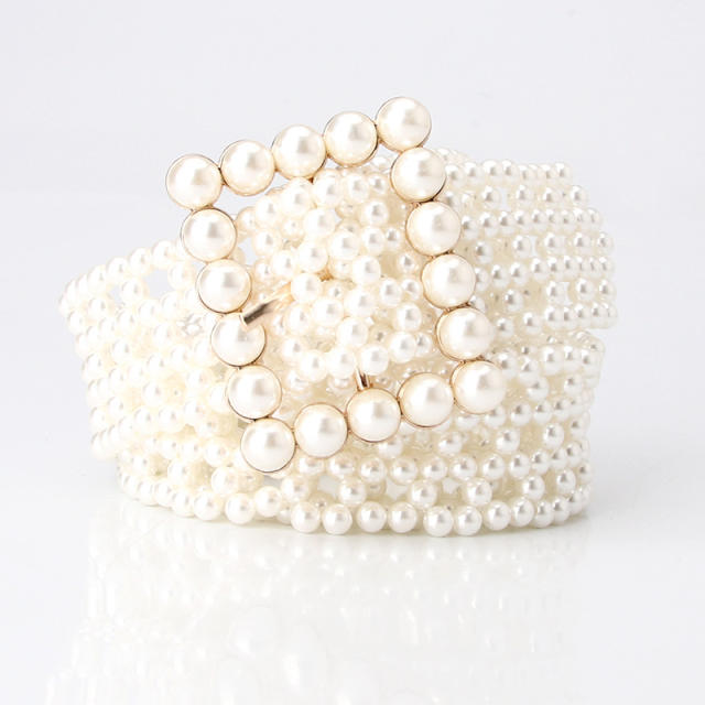 Korean fashion faux pearl buckle belt
