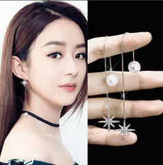 Diamond snowflake Pearl threader earrings