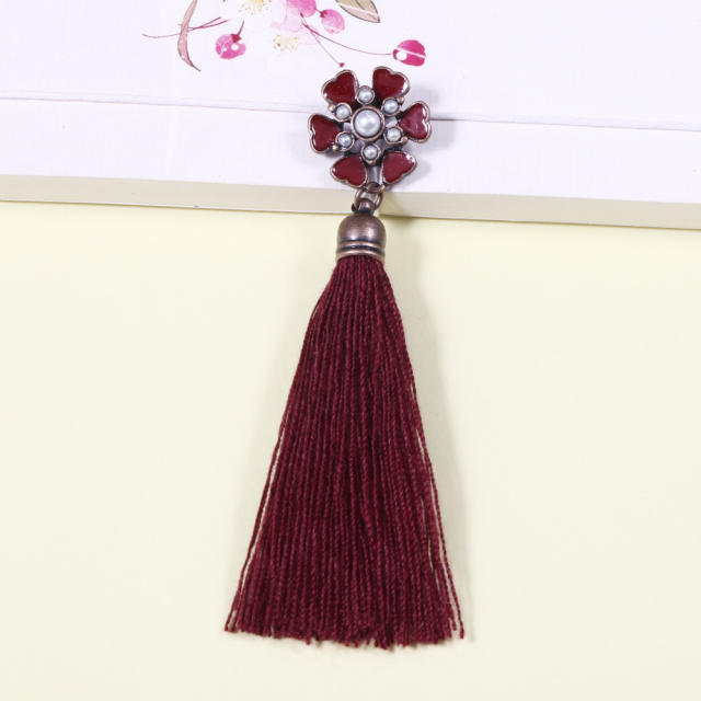 Retro flower long thread tassel earrings