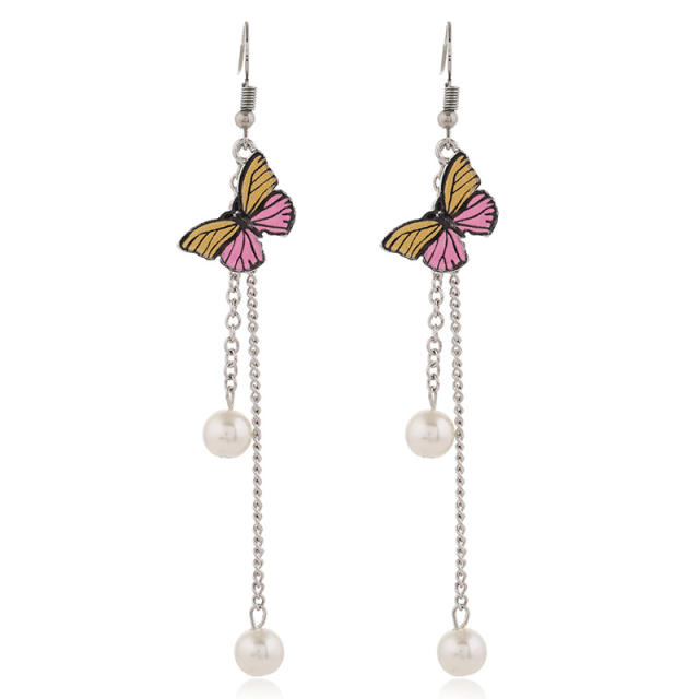Butterfly Pendant pearl chain tassel earrings