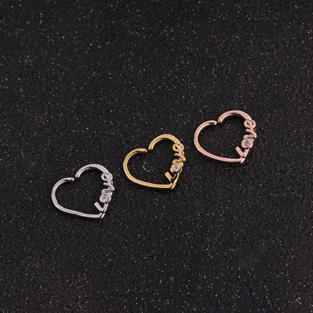 Fashion hollowed out heart-shaped cartilage nose helix daith hoop huggie earrings