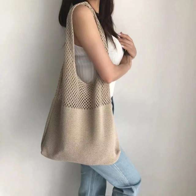 Chic knitted hollow tote bag