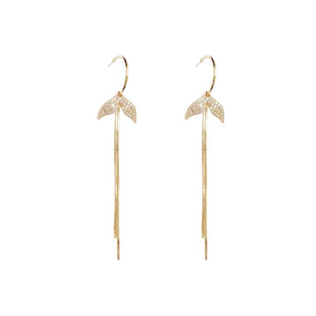 925 silver needle zircon fish tail tassel earrings