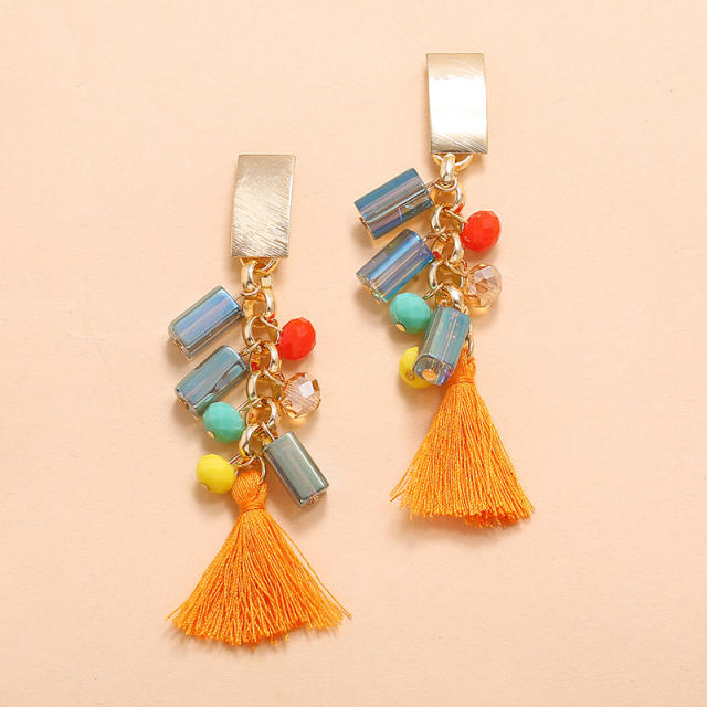 Crystal thread tassel earrings